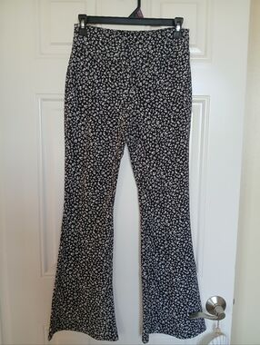 Girls Black Floral Flare Pants
